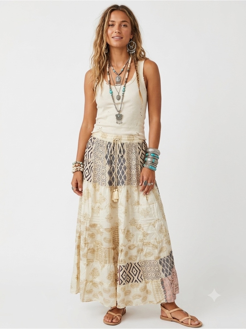 40. Boho Patchwork Sari Silk Maxi Skirt Festival Hippie Gypsy One Size India